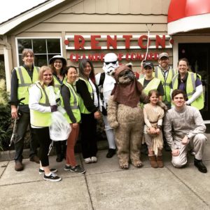 Group of volunteers in front of the Renton Chamber of Commerce