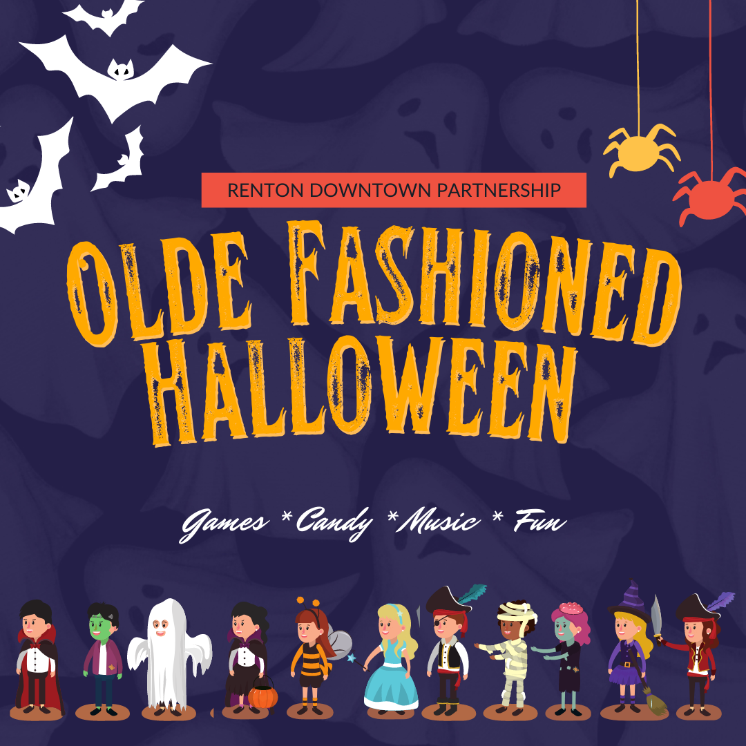 Olde Fashioned Halloween Party graphic with little kids in costume
